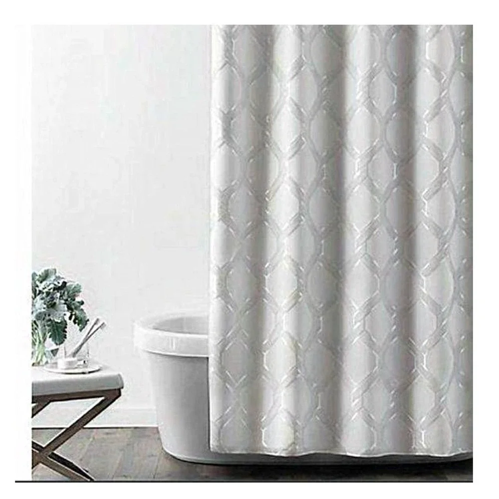 Croscill Gwynn Fabric Shower Curtain Silver Gray Geometric Design‎ New!